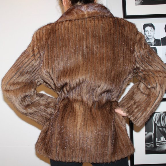 CORDED MINK FUR JACKET WITH LEATHER CINCH BELT - Picture 3 of 10